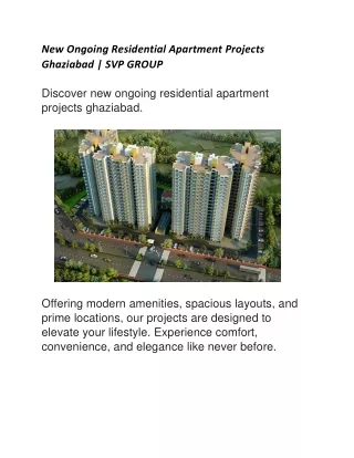 New Ongoing Residential Apartment Projects Ghaziabad | SVP GROUP
