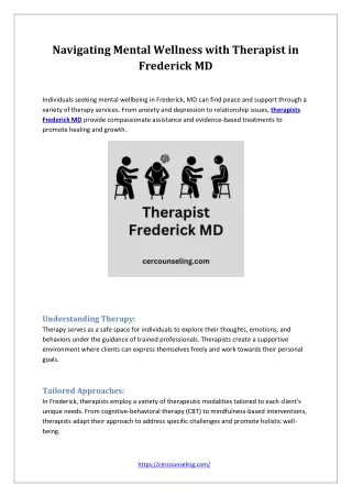 Navigating Mental Wellness with Therapist in Frederick MD