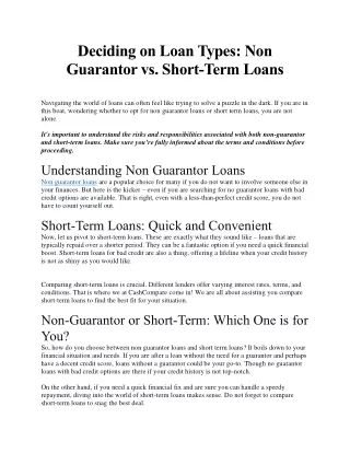 Deciding on Loan Types Non-Guarantor vs. Short-Term Loans