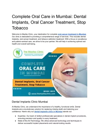 Complete Oral Care in Mumbai: Dental Implants, Oral Cancer Treatment