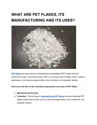 WHAT ARE PET FLAKES, ITS MANUFACTURING AND ITS USES