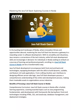 Mastering the Java Full Stack Exploring Courses in Noida