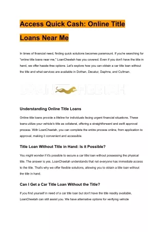 Access Quick Cash_ Online Title Loans Near Me _ loancheetah.com