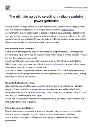 The ultimate guide to selecting a reliable portable power generator