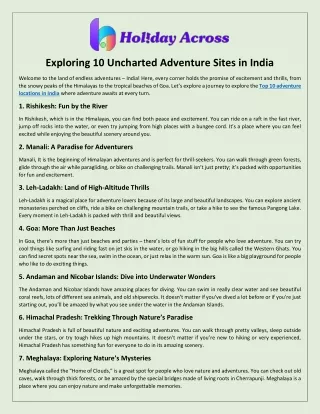 Exploring 10 Uncharted Adventure Sites in India