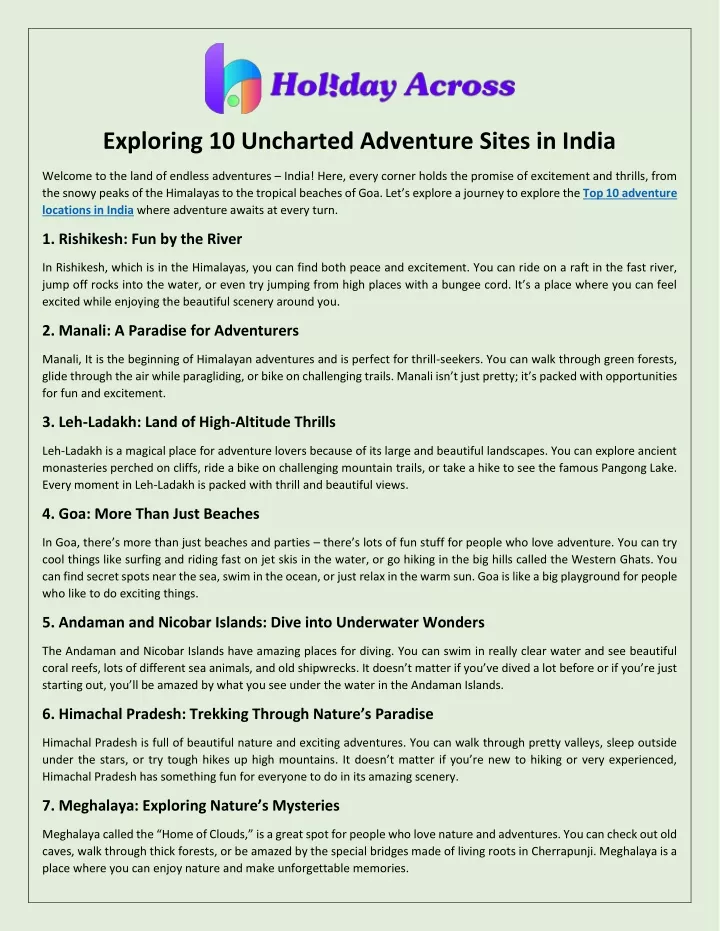 exploring 10 uncharted adventure sites in india