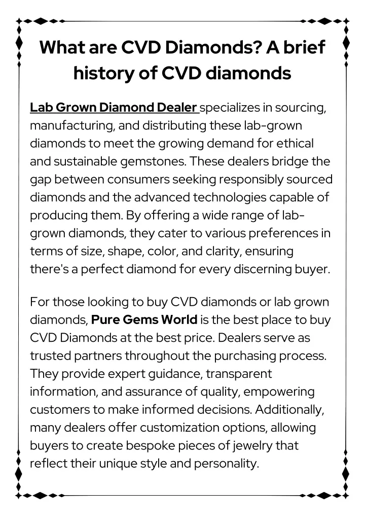 what are cvd diamonds a brief history