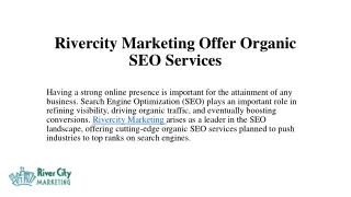 Rivercity Marketing Offer Organic SEO Services