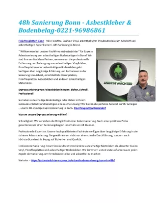 48h Sanierung Bonn - Asbestkleber & Bodenbelag-0221-96986861