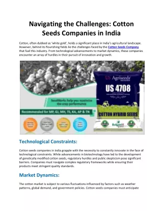 Navigating the Challenges: Cotton Seeds Companies in India