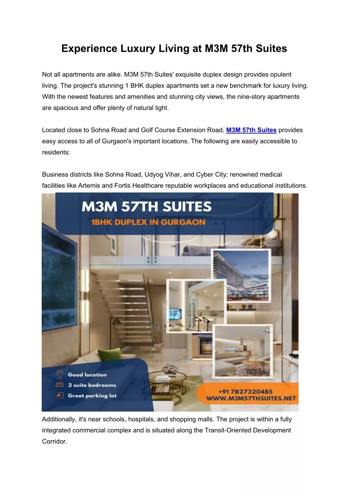 experience luxury living at m3m 57th suites