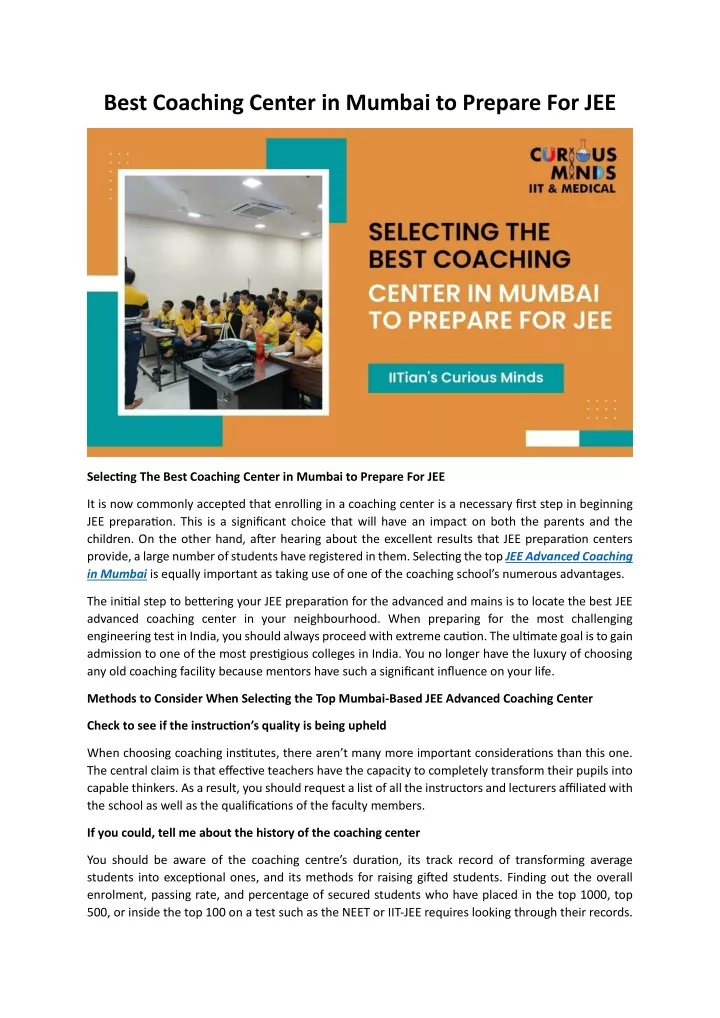 best coaching center in mumbai to prepare for jee