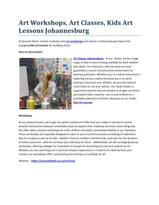 Art Workshops, Art Classes, Kids Art Lessons Johannesburg