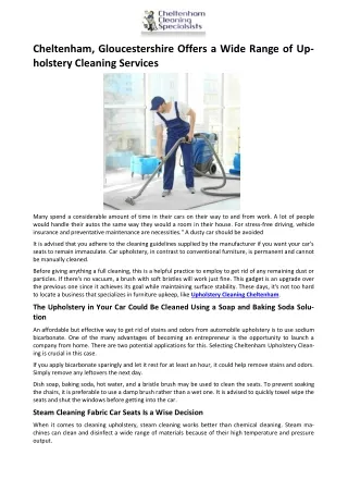 Cheltenham, Gloucestershire Offers A Wide Range Of Upholstery Cleaning Services