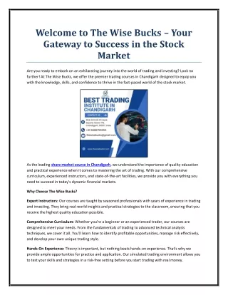 Welcome to The Wise Bucks – Your Gateway to Success in the Stock Market