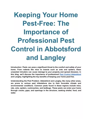 Keeping Your Home Pest-Free_ The Importance of Professional Pest Control in Abbotsford and Langley