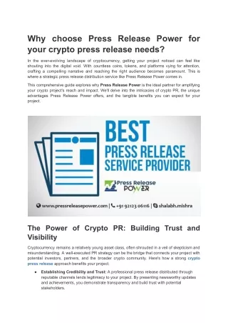 Why choose Press Release Power for your crypto press release needs
