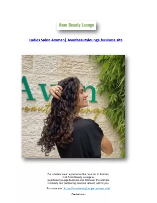 Ladies Salon Amman| Avanbeautylounge.business.site