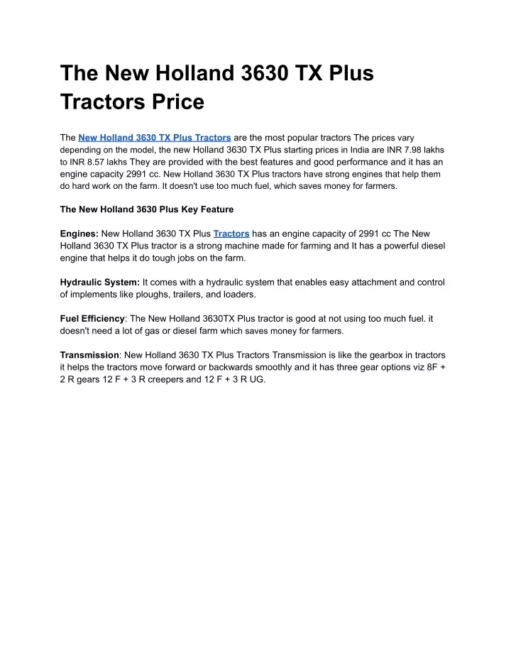 the new holland 3630 tx plus tractors price