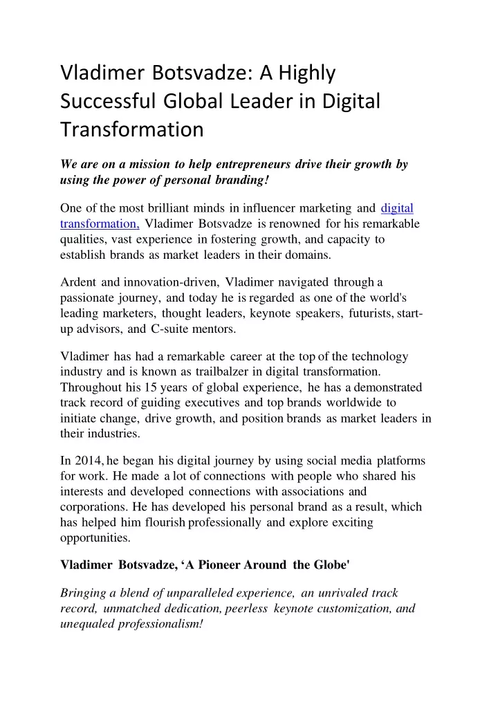 vladimer botsvadze a highly successful global leader in digital transformation