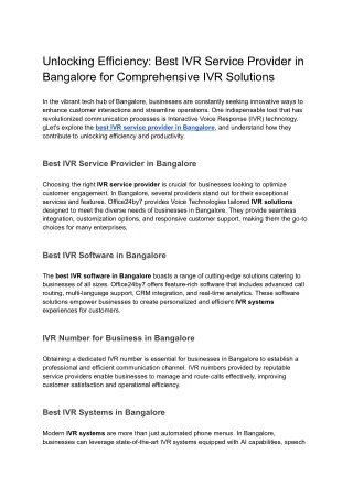Unlocking Efficiency_ Best IVR Service Provider in Bangalore for Comprehensive IVR Solutions.docx - Google Docs