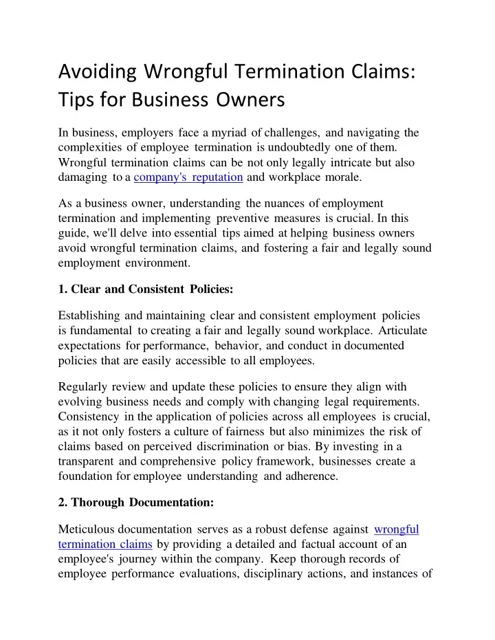 avoiding wrongful termination claims tips for business owners