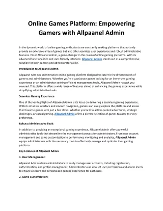 Empower Gamers Allpaanel Admin, Your Online Games Platform