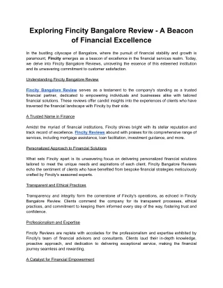 Exploring Fincity Bangalore Review - A Beacon of Financial Excellence