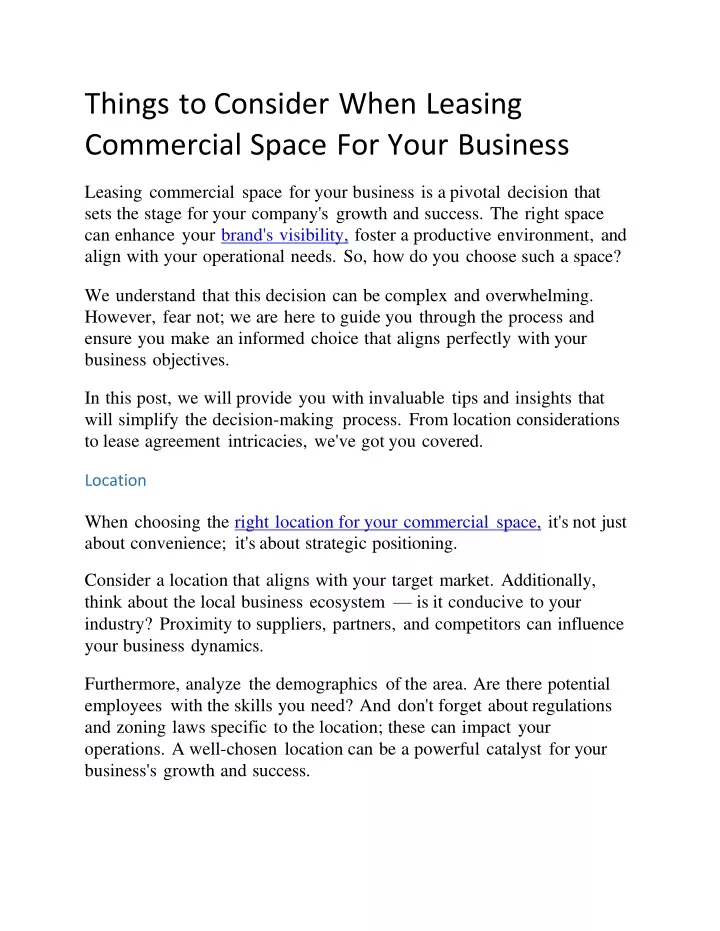 things to consider when leasing commercial space for your business