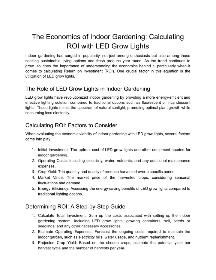 the economics of indoor gardening calculating