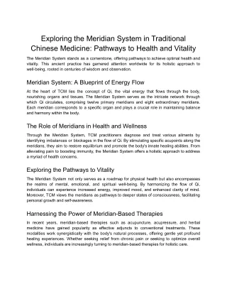 Exploring the Meridian System in Traditional Chinese Medicine_ Pathways to Health and Vitality