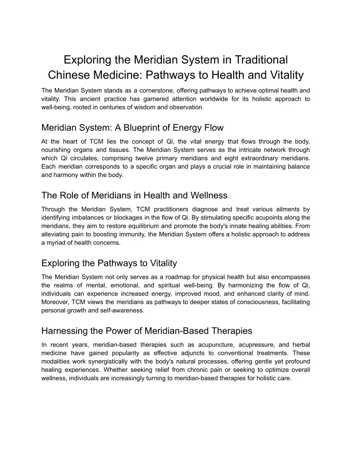 exploring the meridian system in traditional