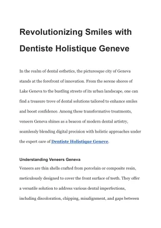 Revolutionizing Smiles with Dentiste Holistique Geneve