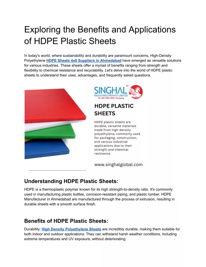 exploring the benefits and applications of hdpe