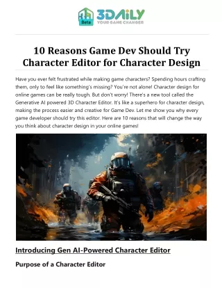 10 Reasons Game Dev Should Try Character Editor for Character Design