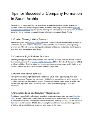 Tips for Successful Company Formation in Saudi Arabia