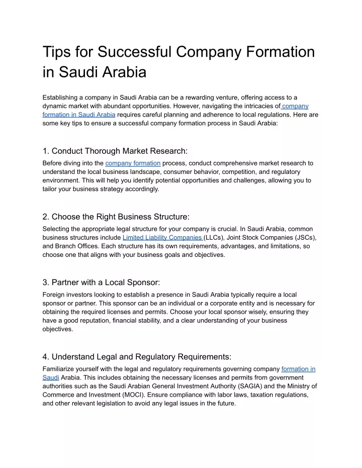 tips for successful company formation in saudi