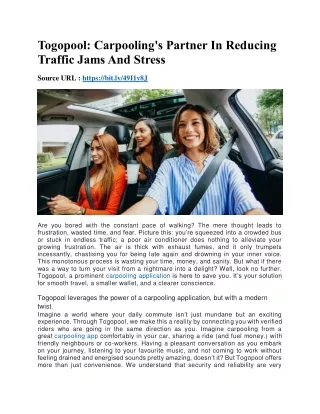 Togopool- Carpooling's Partner In Reducing Traffic Jams And Stress