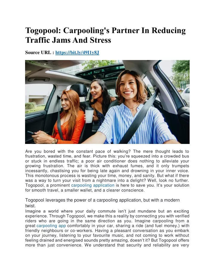 togopool carpooling s partner in reducing traffic