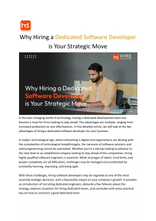 Why Hiring a Dedicated Software Developer is Your Strategic Move