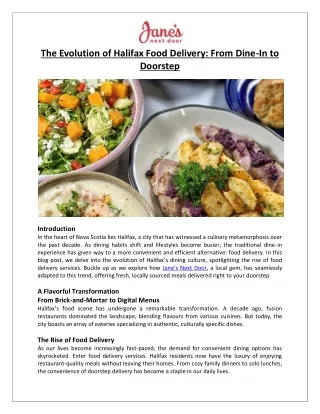 The Evolution of Halifax Food Delivery From Dine-In to Doorstep - Jane's Next Door