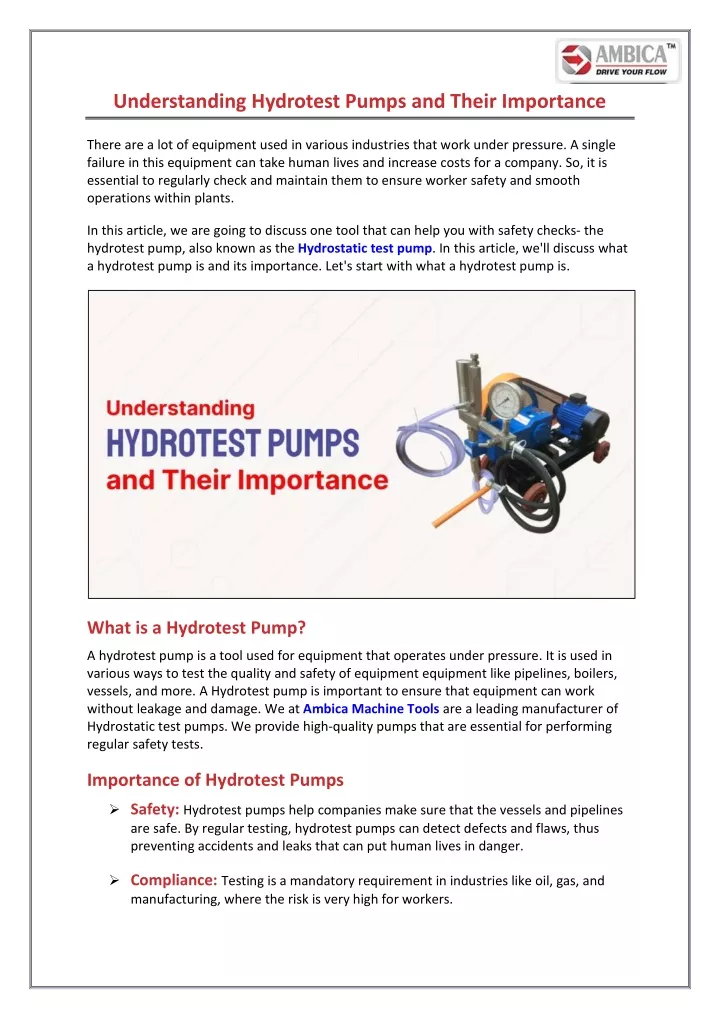 understanding hydrotest pumps and their importance