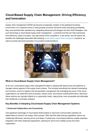 Cloud-Based Supply Chain Management Driving Efficiency and Innovation