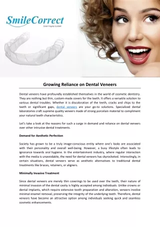 Growing Reliance on Dental Veneers