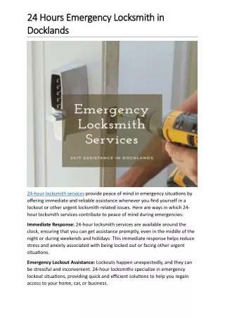 24 Hours Emergency Locksmith in Docklands