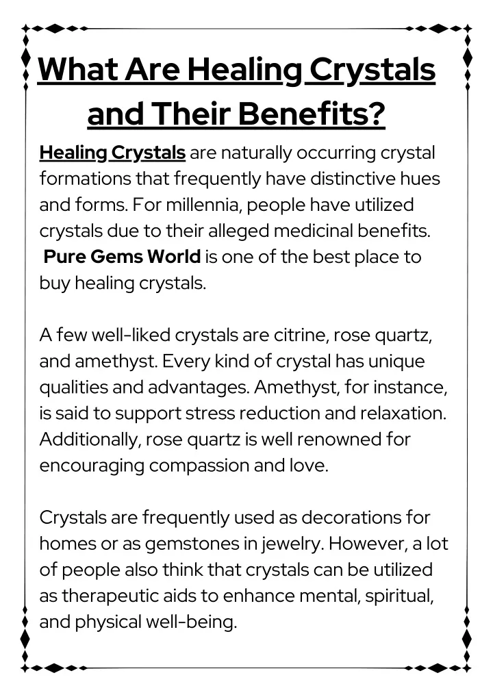 what are healing crystals and their benefits