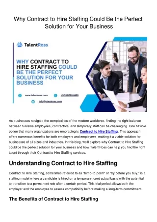 Why Contract to Hire Staffing Could Be the Perfect Solution for Your Business