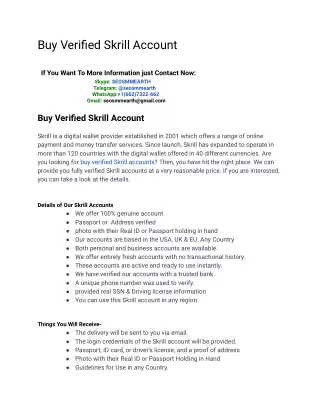 Top Sites To Buy Verified Skrill Account From Best Seller