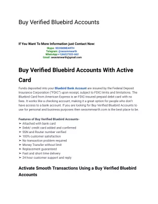 Top Sites To Buy Verified Bluebird Account From Best Seller