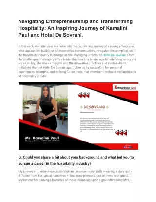 Navigating Entrepreneurship and Transforming Hospitality_ An Inspiring Journey of Kamalini Paul and Hotel De Sovrani.